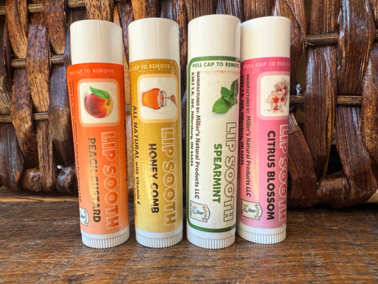 Miller’s Naturally Back to Basics Lip Smooth – Citrus Blossom, Peach Custard, Honey Comb, Spearmint