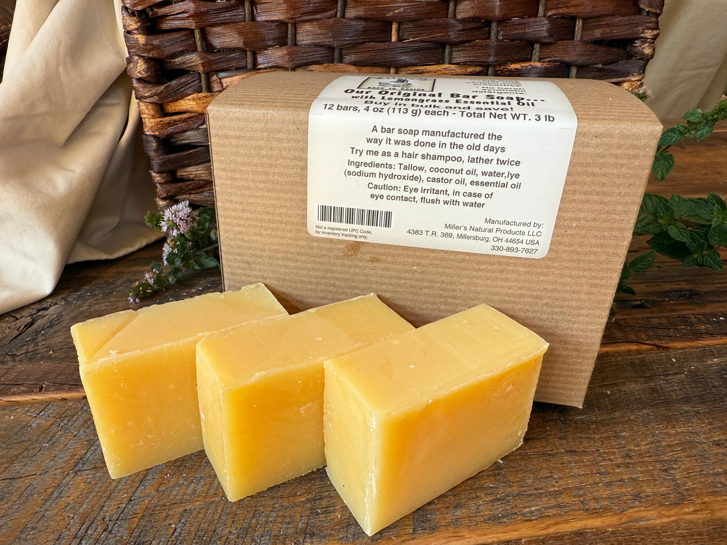 Miller’s Naturally Back to Basics Artisan Handcrafted Tallow Bar Soap – Lemongrass (Amish Made in Ohio)