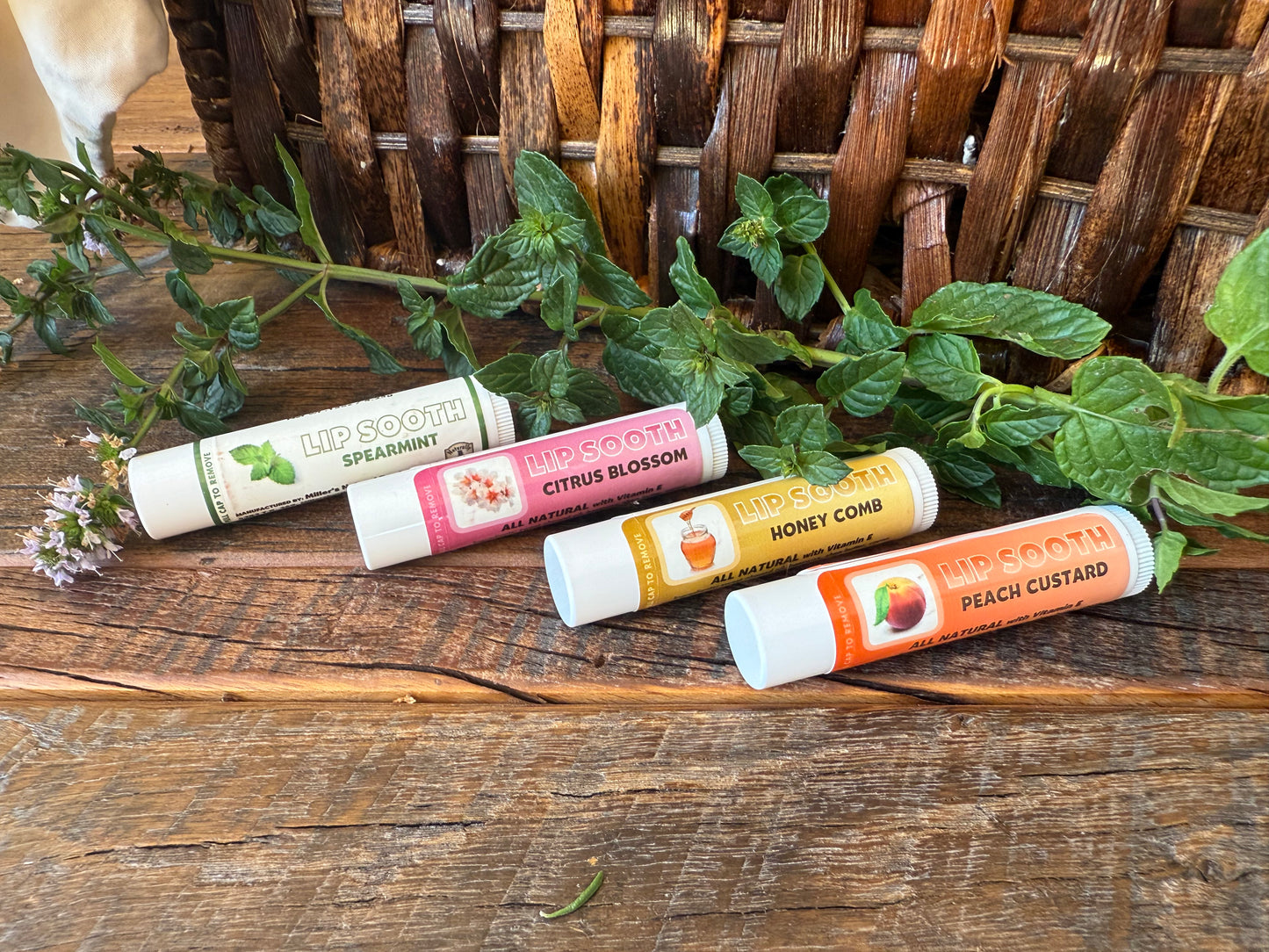 Miller’s Naturally Back to Basics Lip Smooth – Citrus Blossom, Peach Custard, Honey Comb, Spearmint