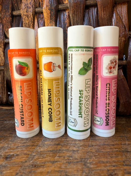 Miller’s Naturally Back to Basics Lip Smooth – Citrus Blossom, Peach Custard, Honey Comb, Spearmint