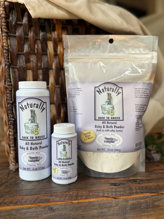 Miller’s Naturally Back to Basics – Baby & Bath Powder – Lovely Lavender: Talc-Free Herbal Powder for Babies, Sensitive Skin & Lavender Lovers