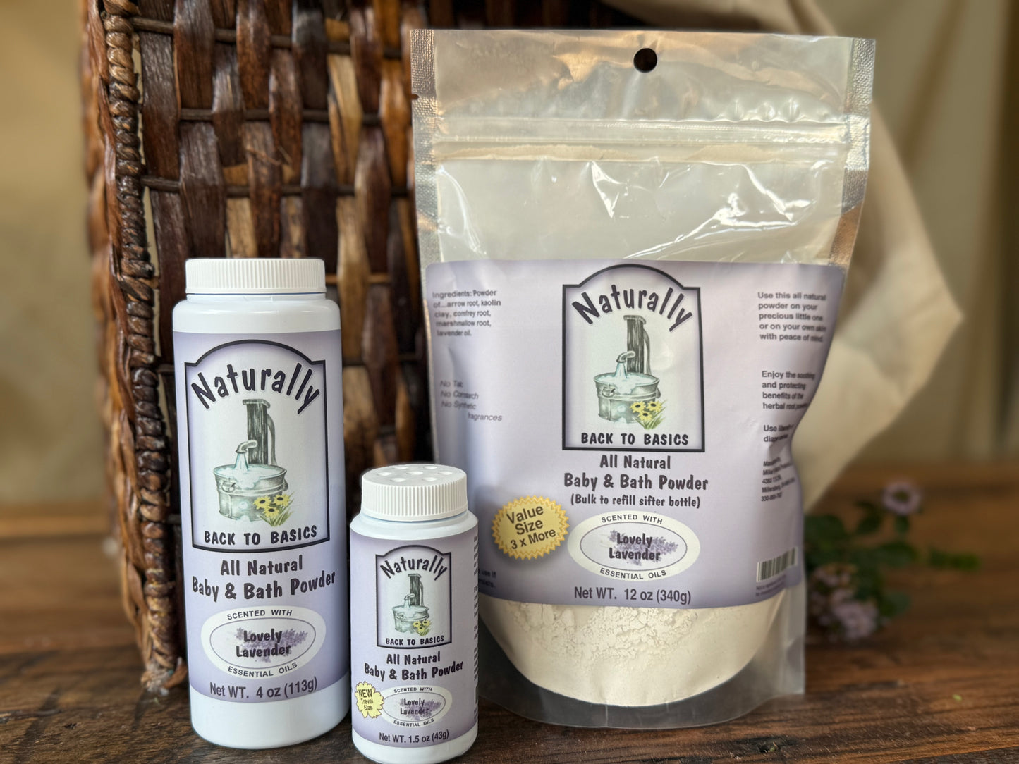 Miller’s Naturally Back to Basics – Baby & Bath Powder – Lovely Lavender: Talc-Free Herbal Powder for Babies, Sensitive Skin & Lavender Lovers