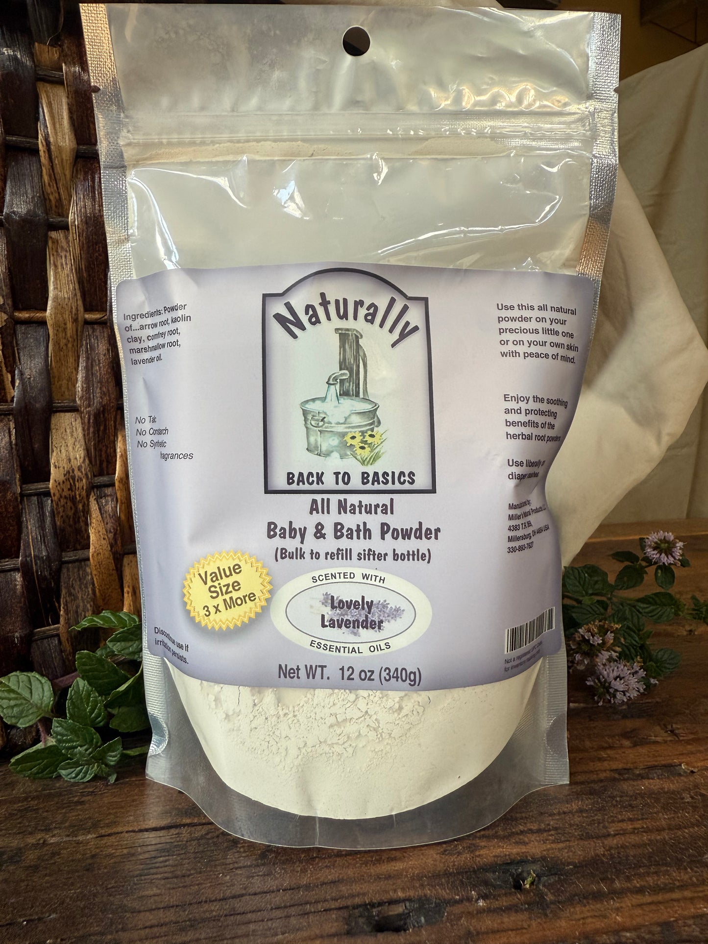 Miller’s Naturally Back to Basics – Baby & Bath Powder – Lovely Lavender: Talc-Free Herbal Powder for Babies, Sensitive Skin & Lavender Lovers